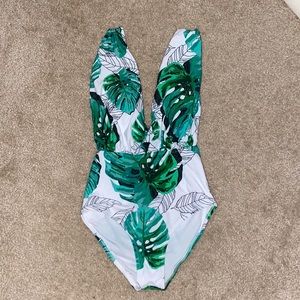 One piece deep v neck swimsuit